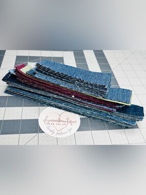 Denim Fabric Scrap Strips bundle of 50 for up-cycling 1 inch wide